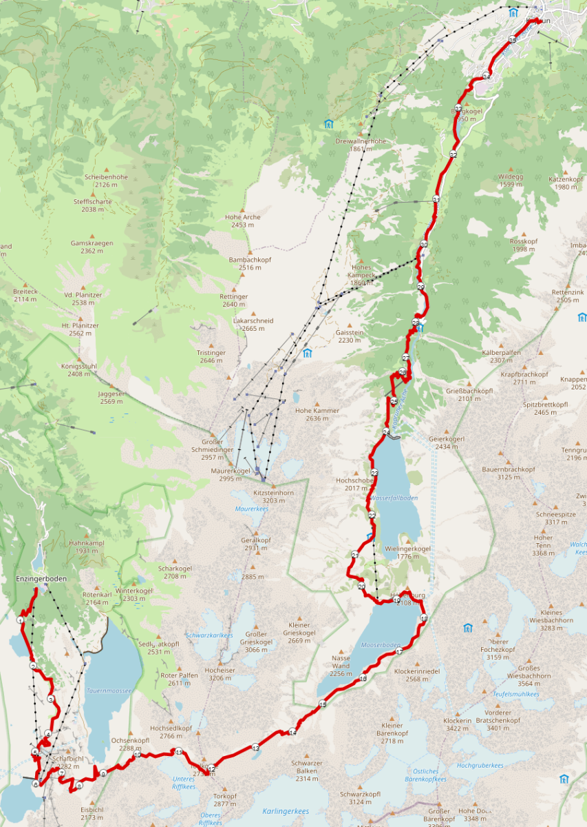 Strecke Weissee Gletscherwelt Trail (GWT 35)
