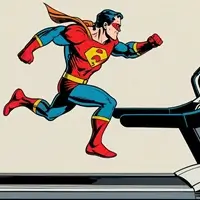 Superman läuft auf dem Laufband