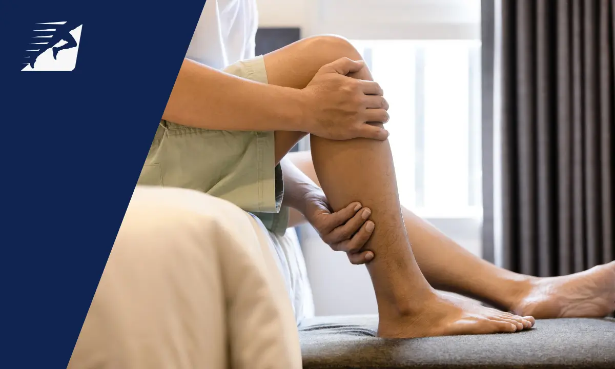 Eine Person greift sich auf das Bein