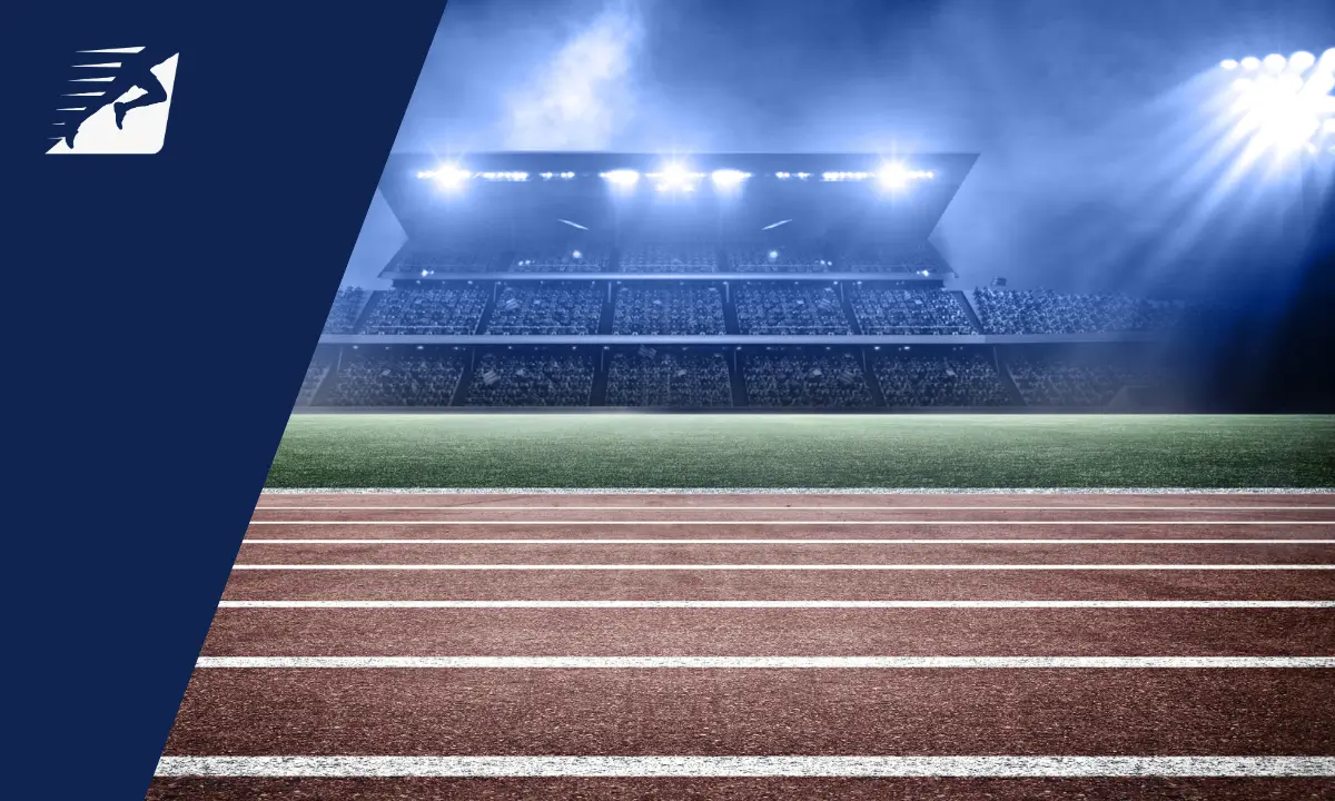 Leichtathletik-Laufbahn in einem Stadion mit Beleuchtung