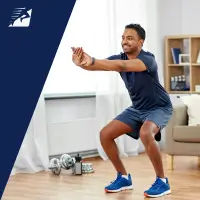 Ein Mann mit Kniebeugen