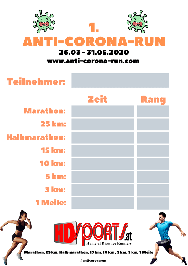 Anti Corona Run Endurkunde zum Ausdrucken