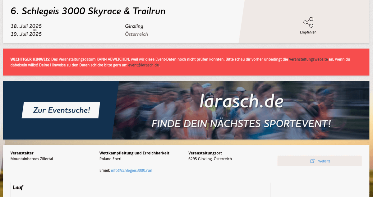 Auf Larasch finden sich leider viele veraltete oder fehlerhafte Informationen. Dieses hier gelistete Event gibt es gar nicht mehr.