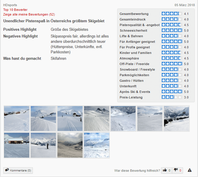 Skigebiet Arlberg - Bewertung