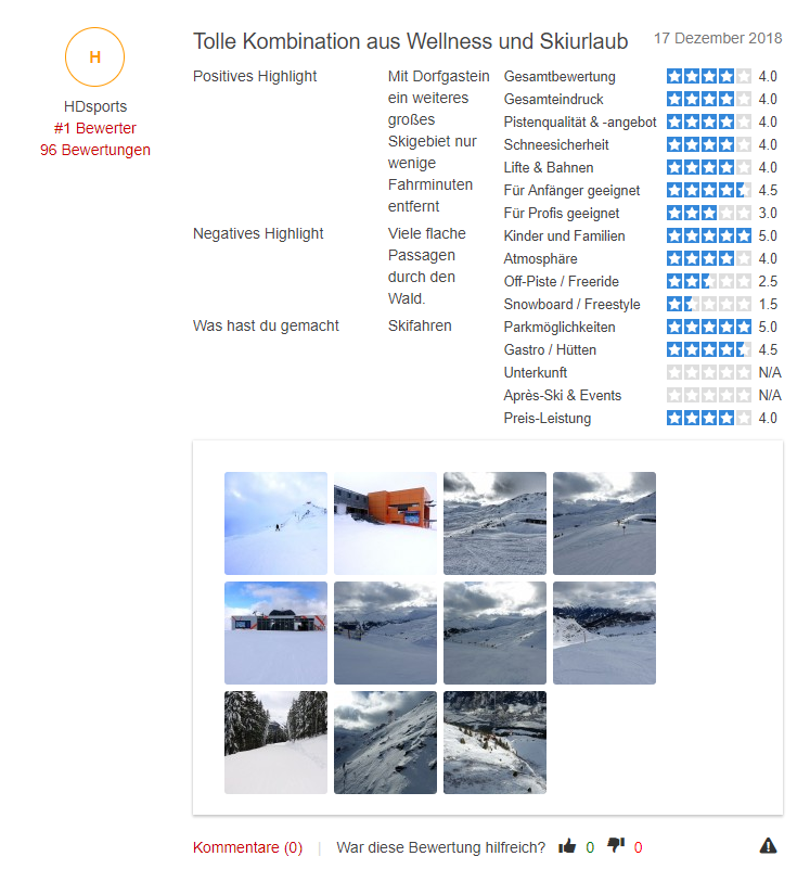 Skigebiet Bad Gastein - Bad Hofgastein - Bewertung