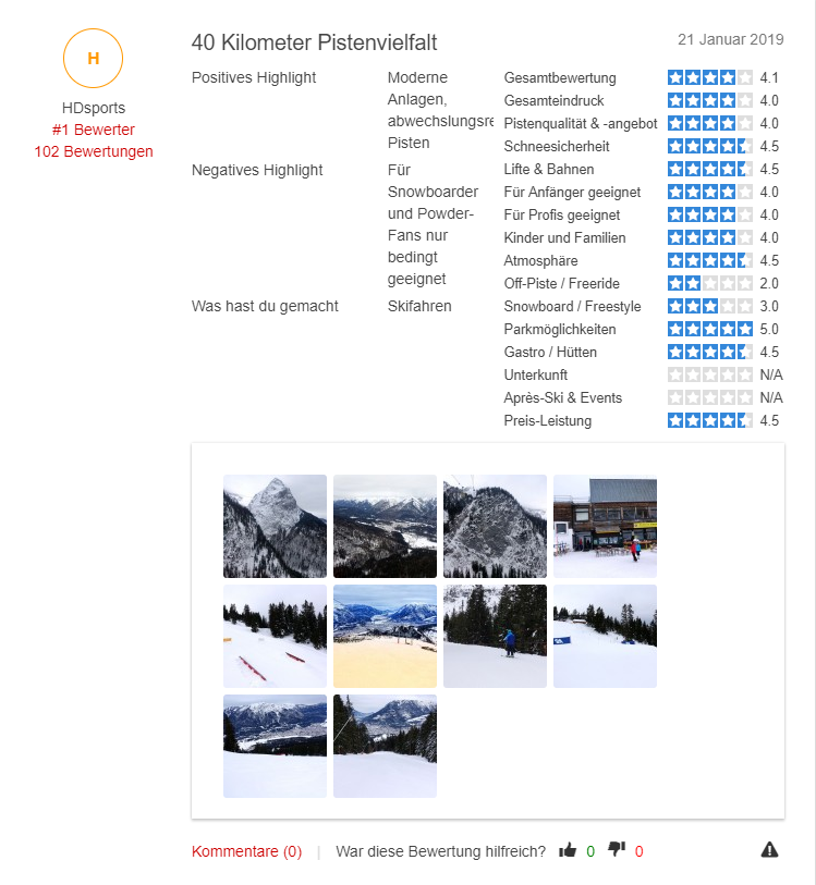 Skigebiet Garmisch - Bewertung