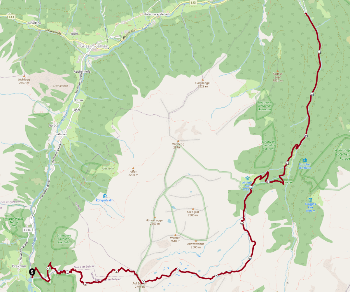 Skitour Sömen-Überschreitung: Streckenplan