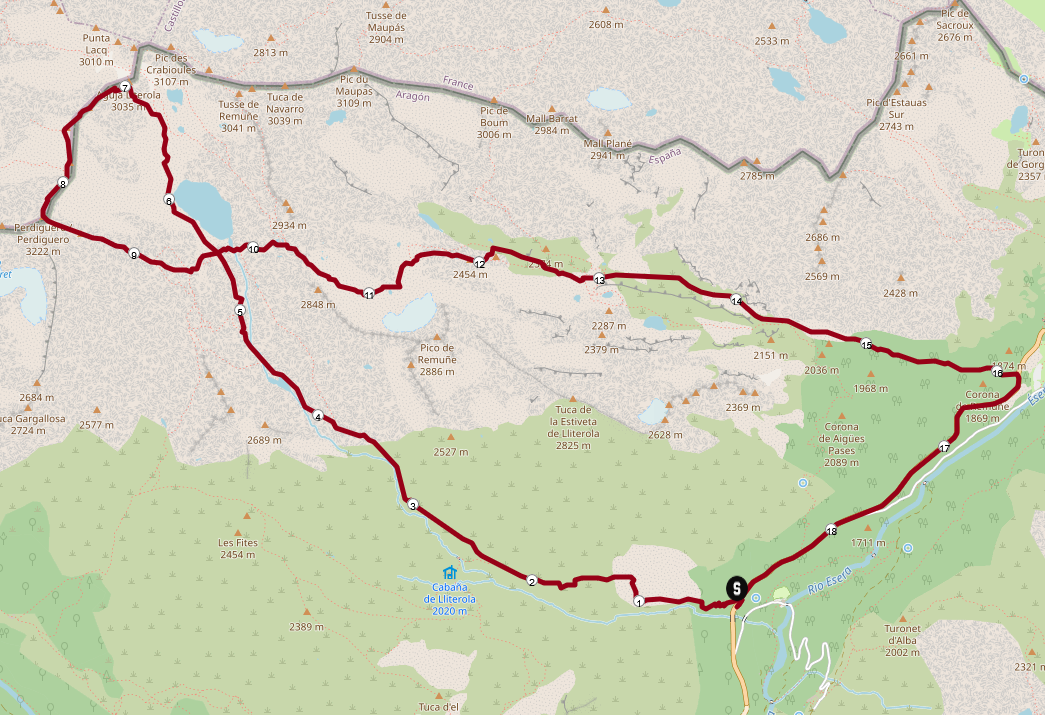 Wanderung auf den Perdiguero: Streckenplan