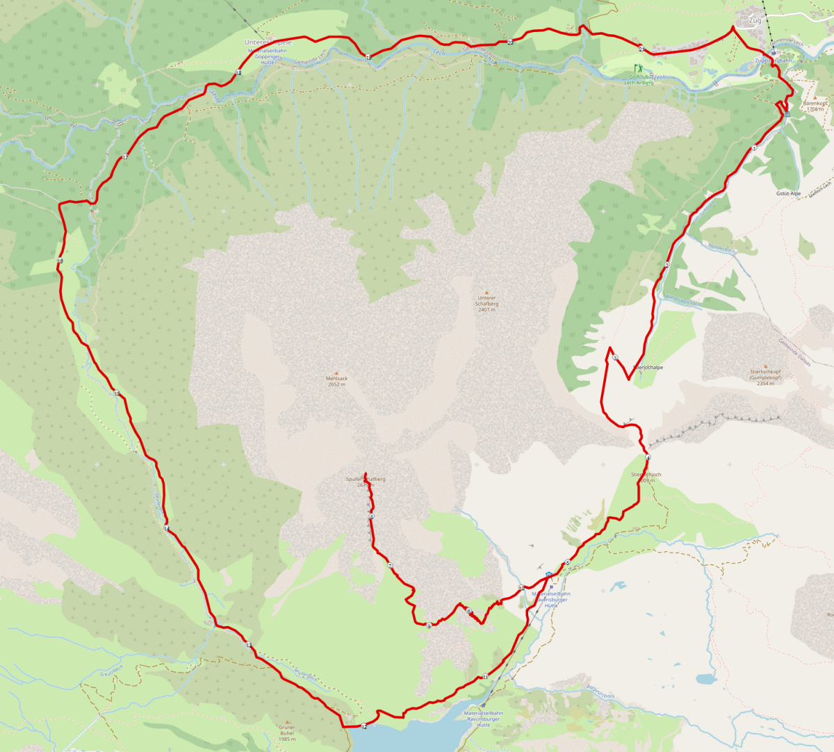 Strecke Spuller Schafberg Wanderung über die Ravensburger Hütte