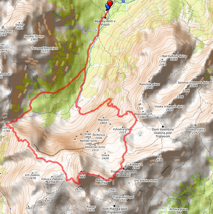 Route bzw. Strecke auf den Triglav