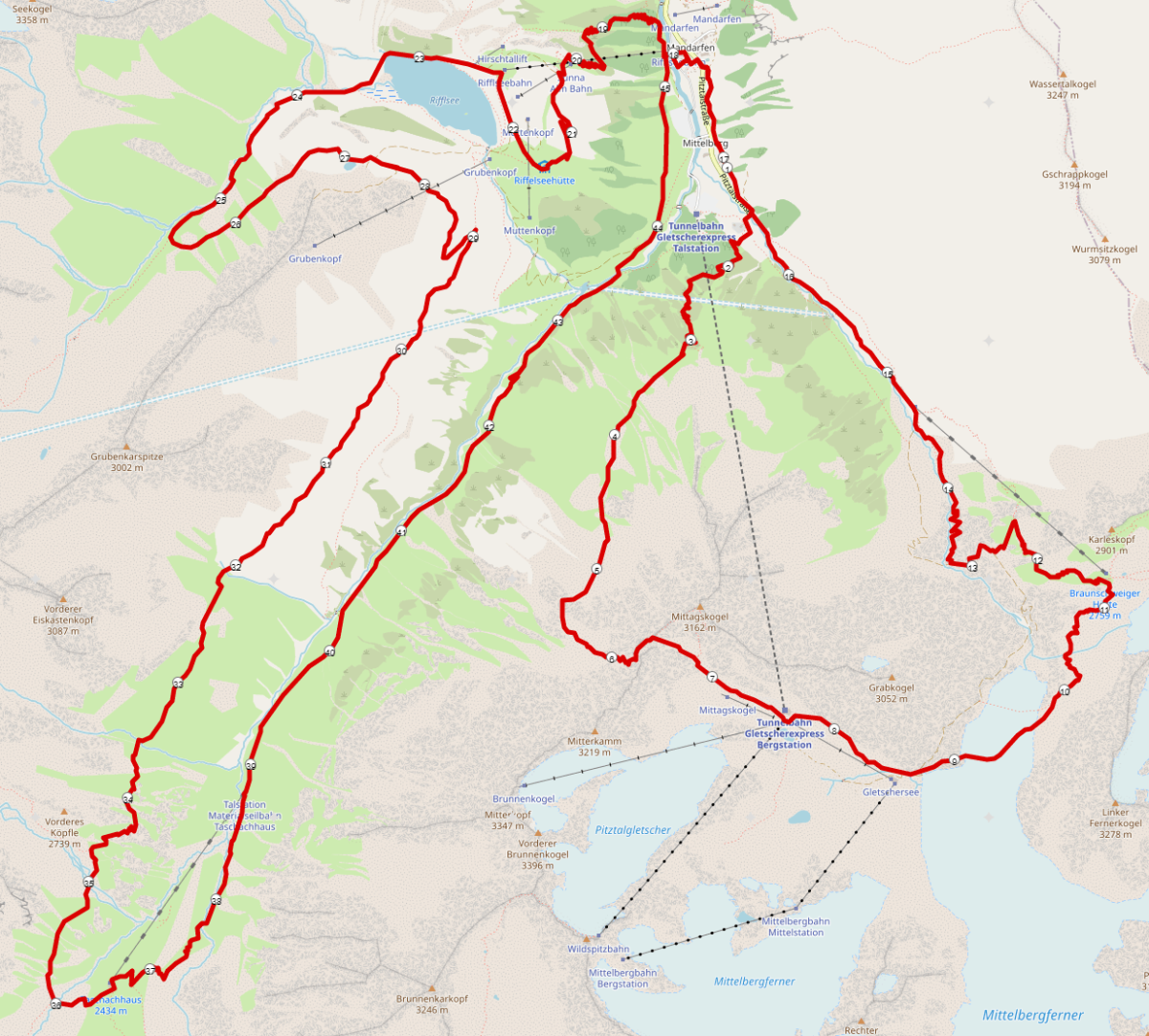 Strecke P45 Glacier Trail
