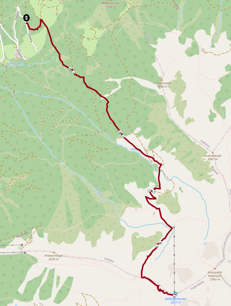 Skitour Kellerjochhütte: Streckenplan