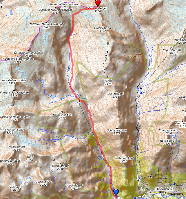 Route bzw. Strecke Großer Geiger