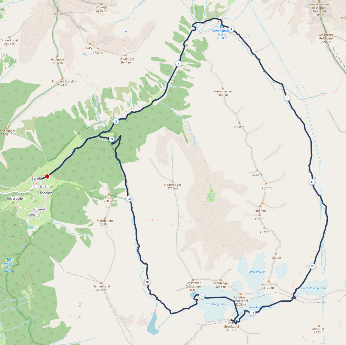 Breiter Grieskogel Skitour: Streckenplan Breiter Grieskogel Skitour: Streckenplan