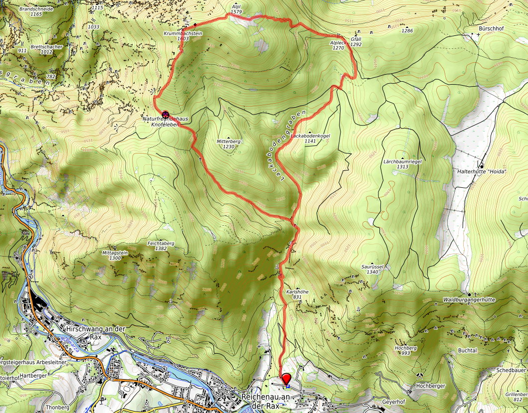 Route bzw. Strecke auf den Krummbachstein