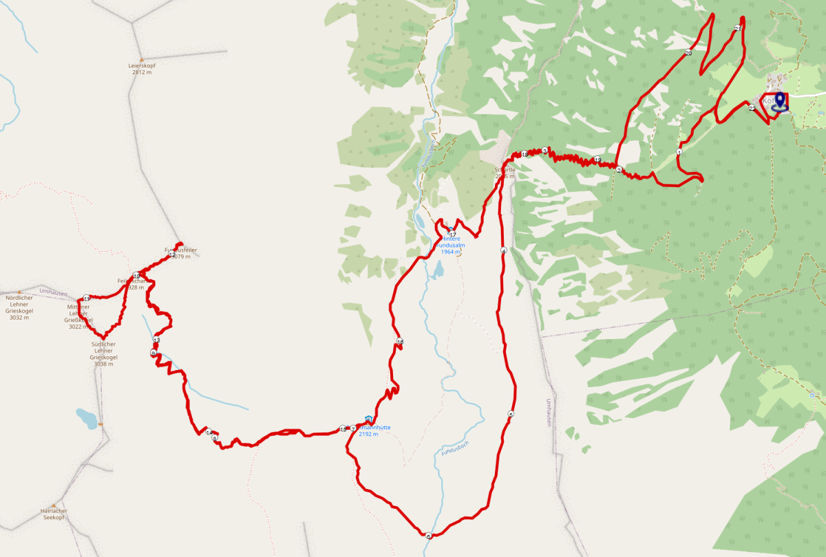 Streckenprofil Fundusfeiler und 2 x Grieskogel Streckenprofil Fundusfeiler und 2 x Grieskogel