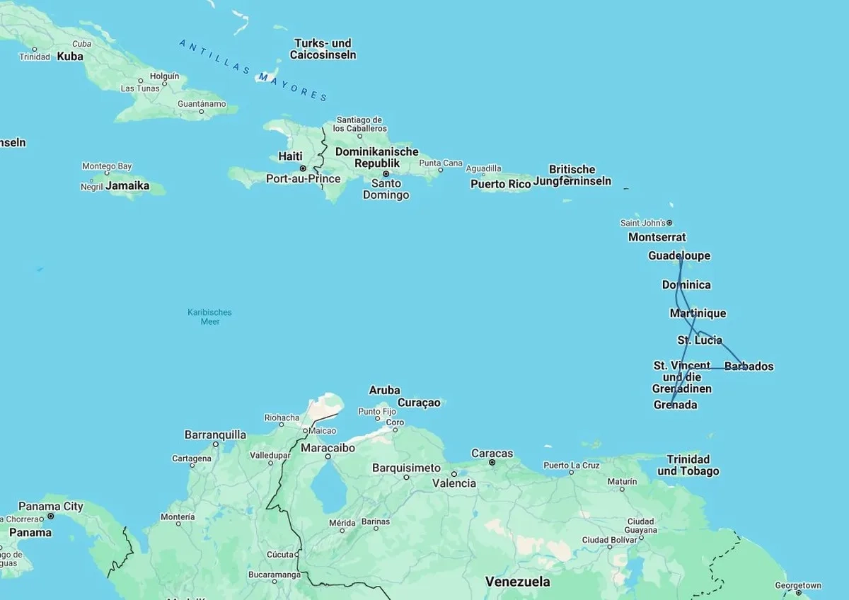 Eastern Caribbean Marathon Challenge: Kreuzfahrtroute aus Google Maps