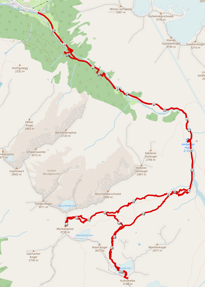 Strecke Doppel-Skitour Murkarspitze & Kuhscheibe