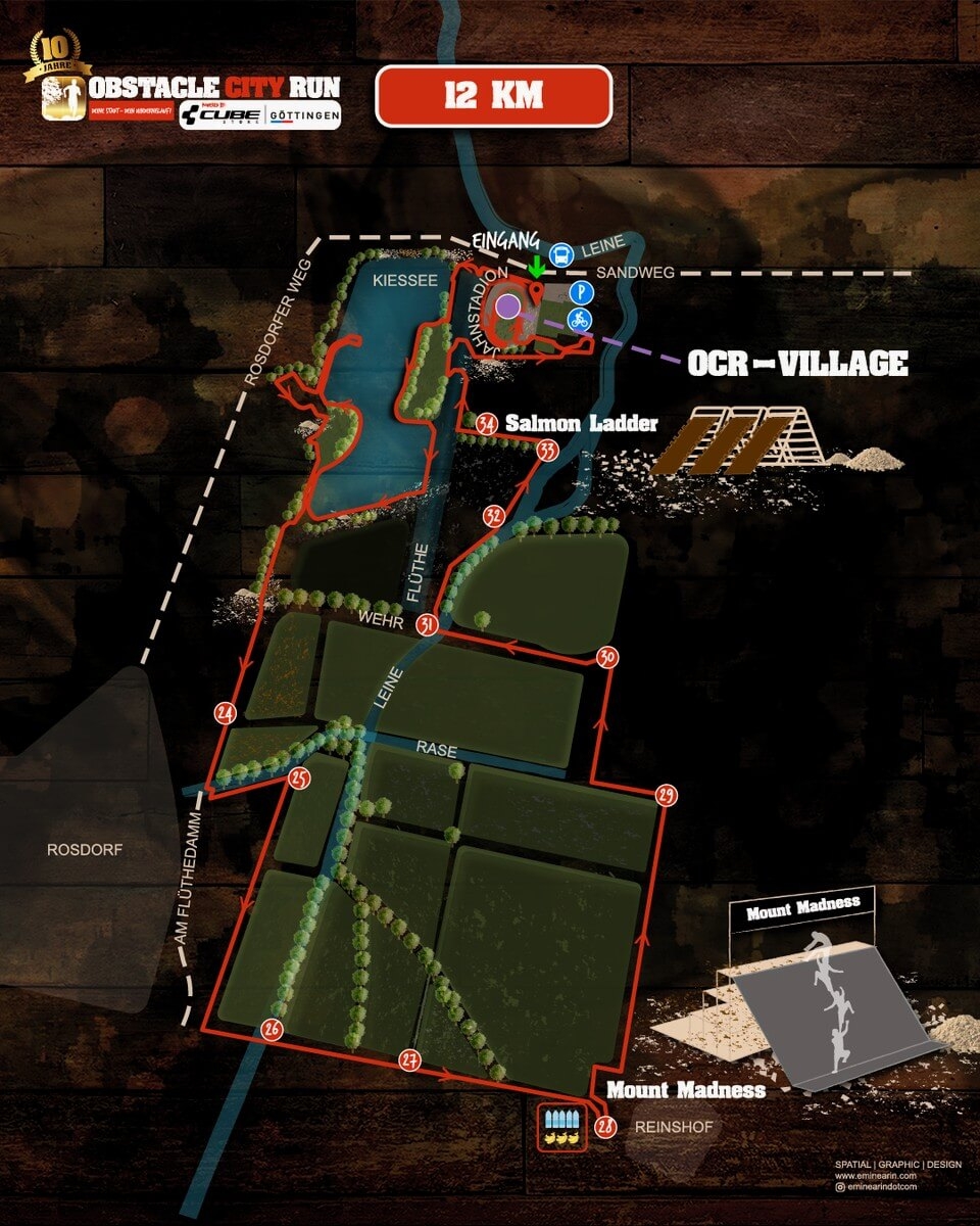 Obstacle City Run Göttingen: Strecke 12 km Karte