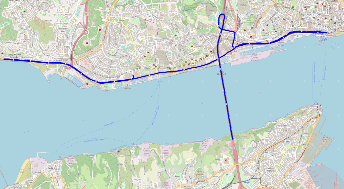 Lissabon Halbmarathon Streckenplan