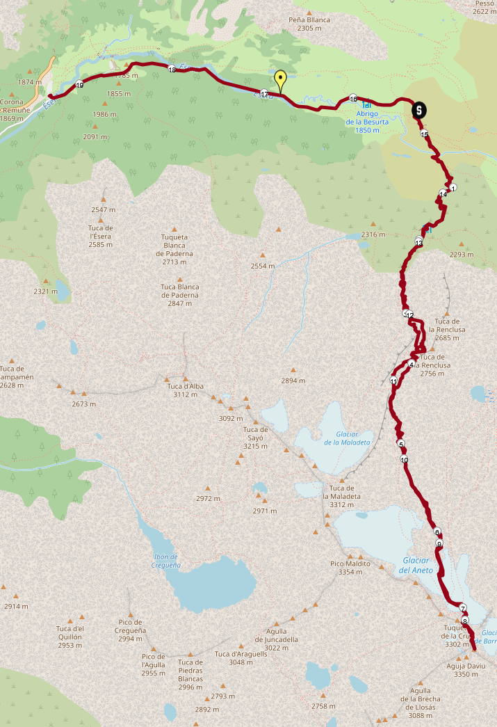 Aneto Besteigung: Streckenplan