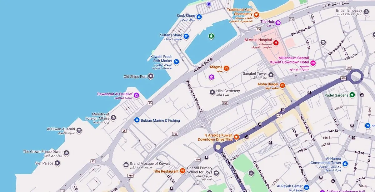 Kuwait Marathon 2024: Screenshot von Google Maps Kuwait