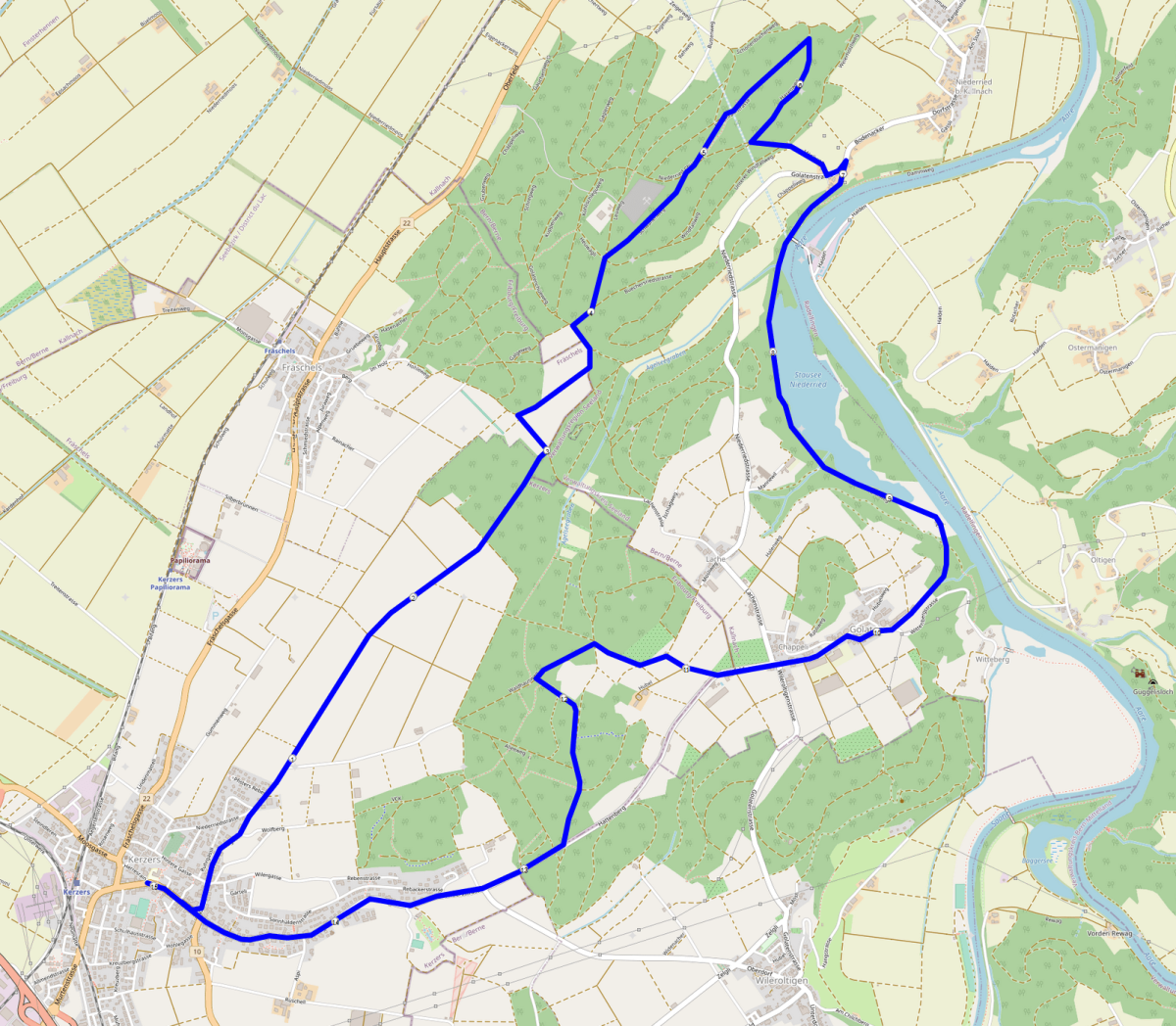 Kerzerslauf 15 km Streckenplan