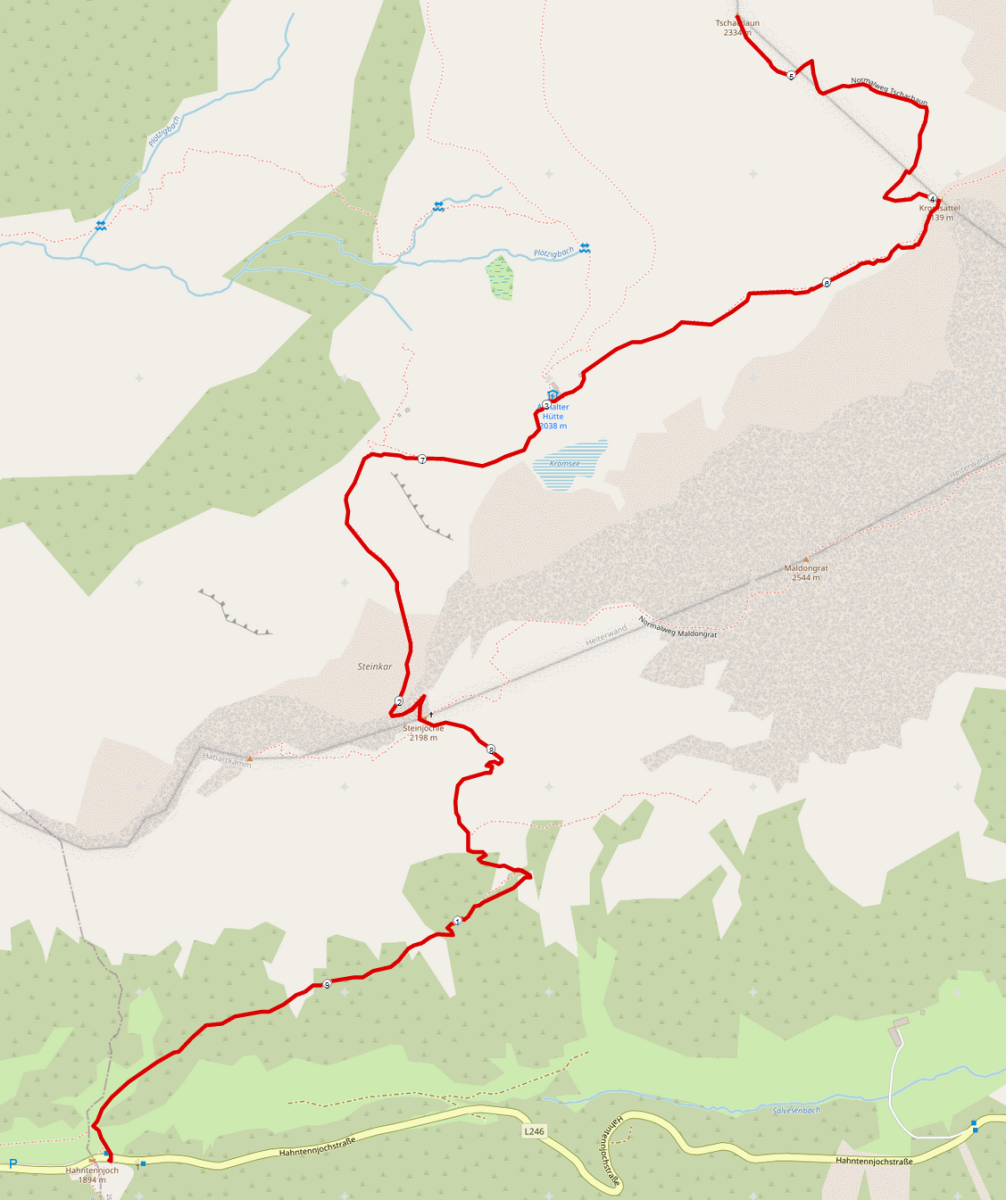 Strecke Tschachaun Bergtour über die Anhalter Hütte