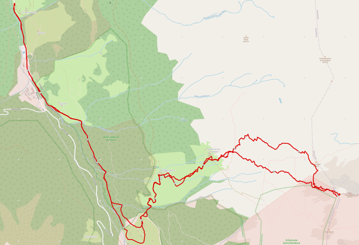 Strecke Skitour Hippoldspitze (Tux) vom Lager Walchen