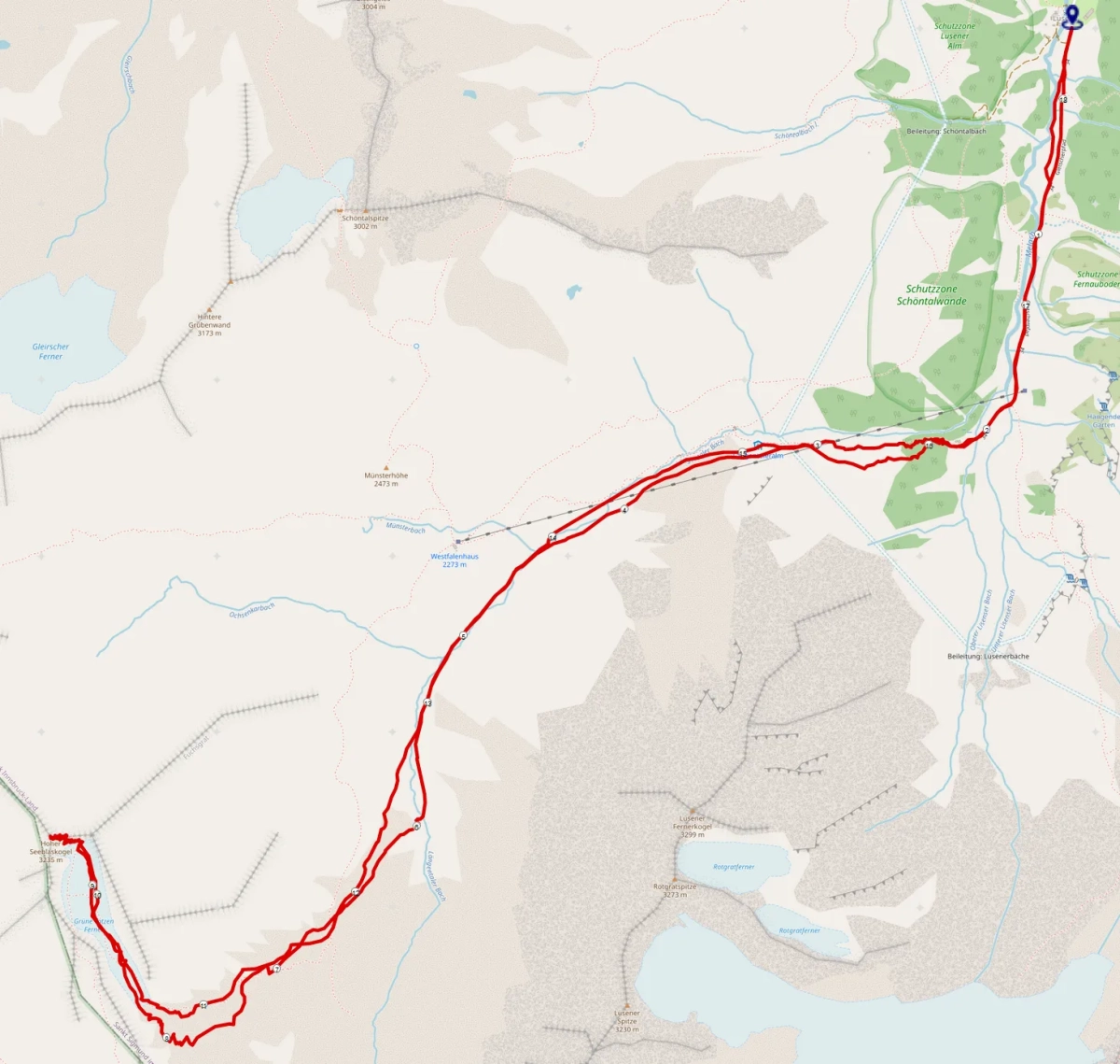 Strecke Skitour Hoher Seeblaskogel