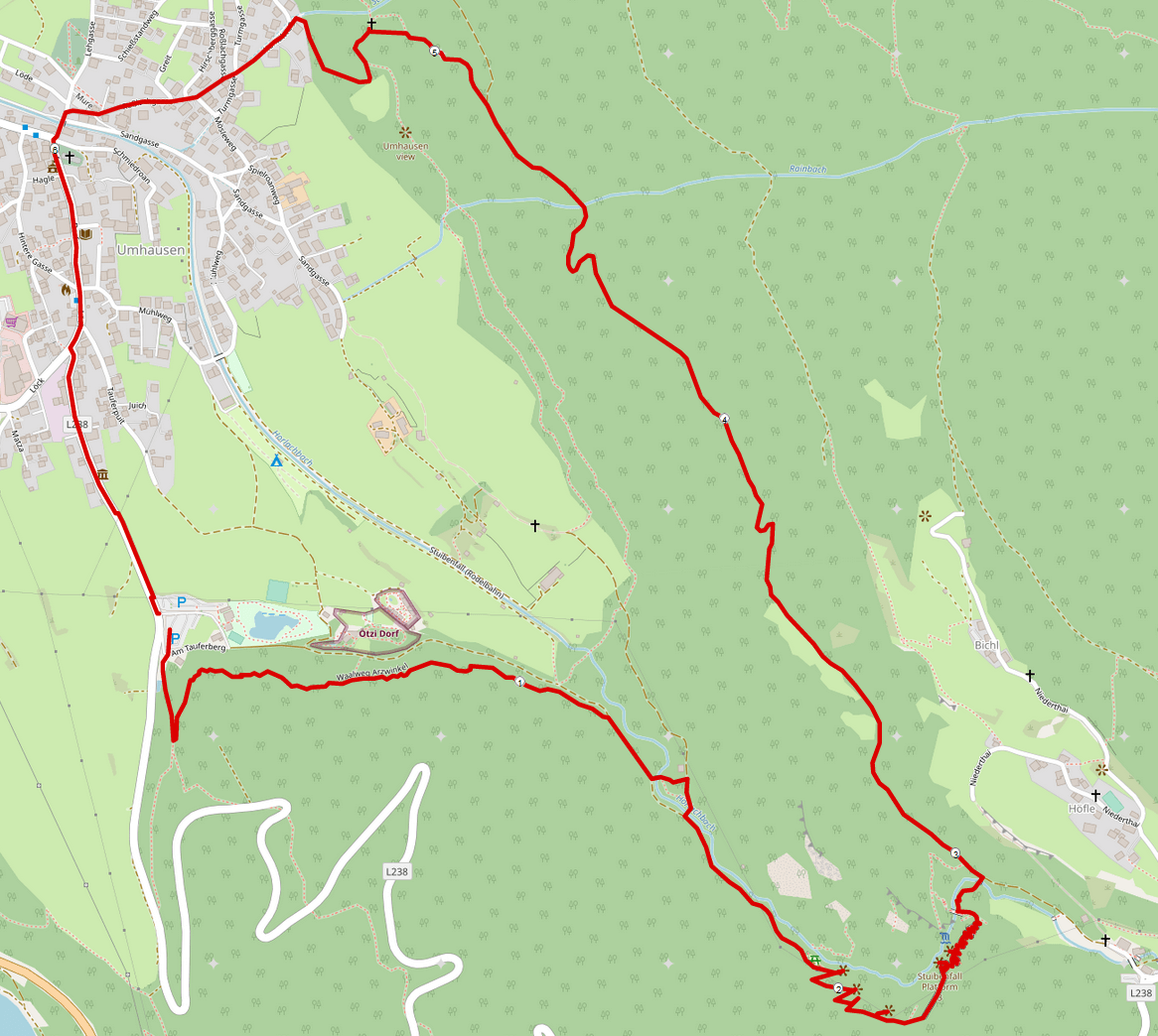 Strecke Stuibenfall Wasserfall: Wanderung von Umhausen