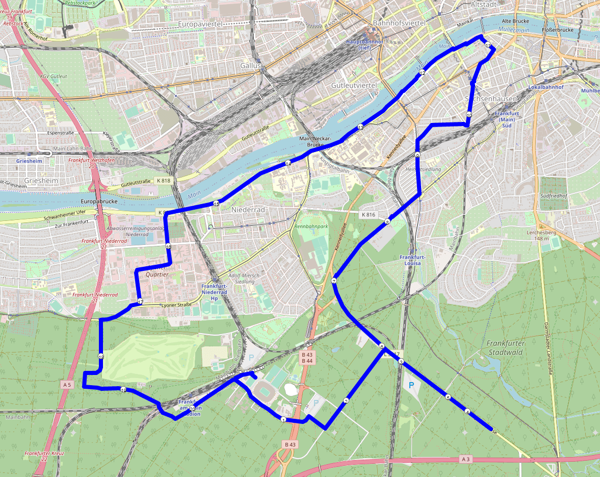 Frankfurt Halbmarathon Streckenplan