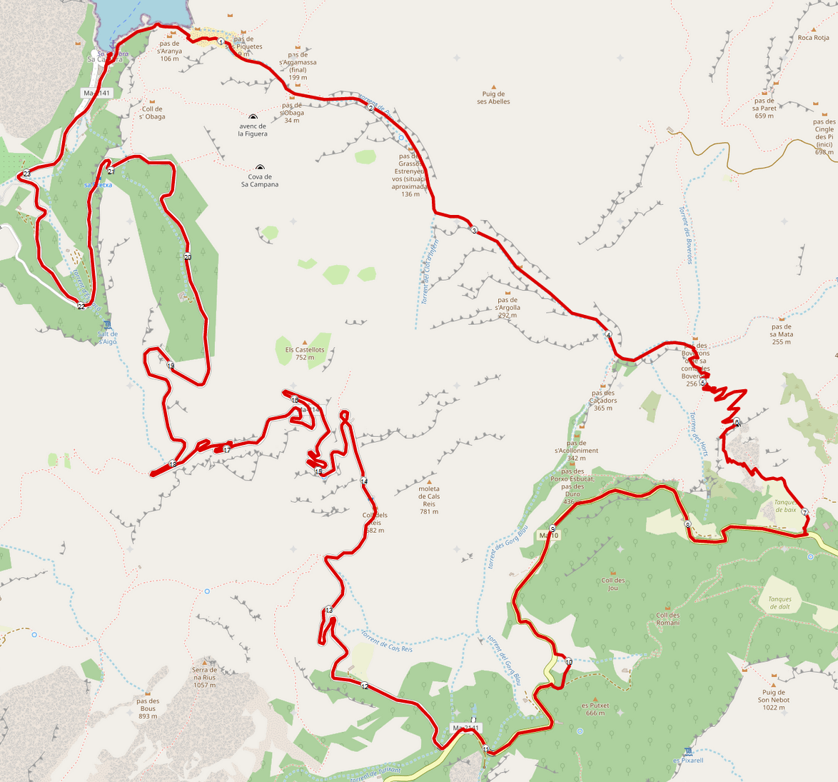 Strecke Torrent de Pareis Schlucht-Wanderung