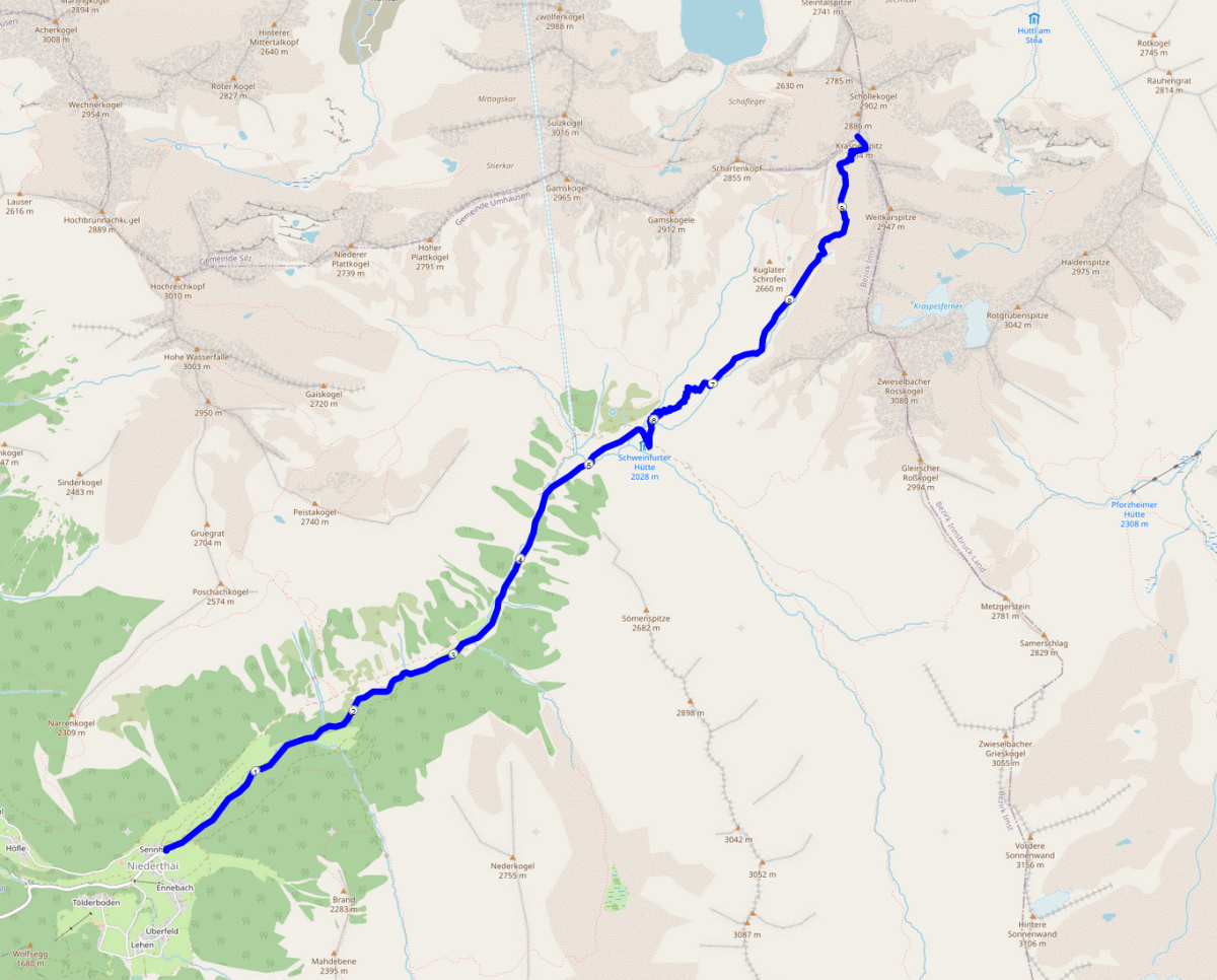 Kraspesspitze Strecke