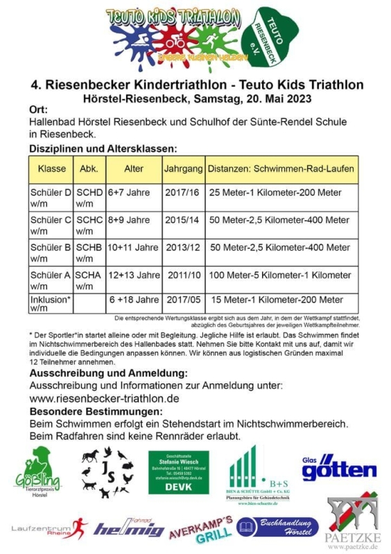 Riesenbecker Kindertriathlon, Foto: Veranstalter Riesenbecker Kindertriathlon, Foto: Veranstalter