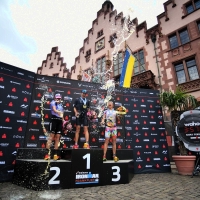 Ironman Frankuft 2023 Top 3 Frauen. Foto: Getty Images for Ironman, Alexander Koerner