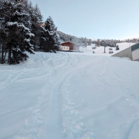 Sechszeiger Skitour 03: Bei der Talstation der Panoramabahn nun weiterhin fast durchgehend durch den Wald.